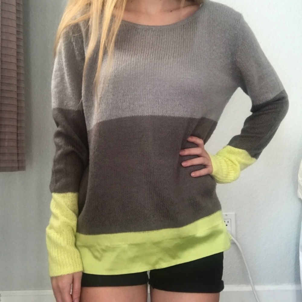 Hinge Grey and Lime Colorblock Sweater